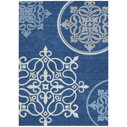 Tabselect Home Line 5' X 8' Navy Blue Floral Medallion Washable Indoor Outdoor Area Rug