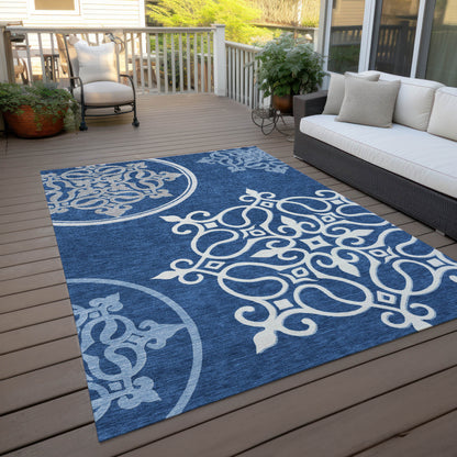 Tabselect Home Line 5' X 8' Navy Blue Floral Medallion Washable Indoor Outdoor Area Rug
