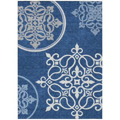 Tabselect Home Line 5' X 8' Navy Blue Floral Medallion Washable Indoor Outdoor Area Rug