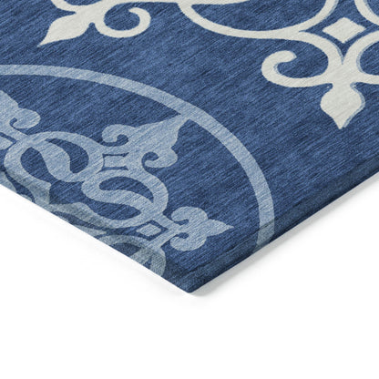 Tabselect Home Line 5' X 8' Navy Blue Floral Medallion Washable Indoor Outdoor Area Rug