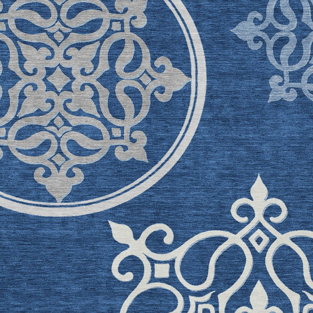 Tabselect Home Line 5' X 8' Navy Blue Floral Medallion Washable Indoor Outdoor Area Rug