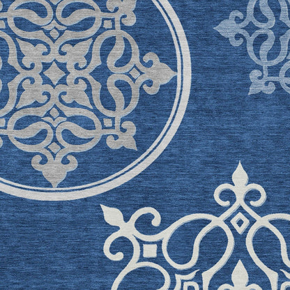 Tabselect Home Line 5' X 8' Navy Blue Floral Medallion Washable Indoor Outdoor Area Rug