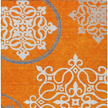 Tabselect Home Line 5' X 8' Orange Gray And Ivory Floral Medallion Washable Indoor Outdoor Area Rug