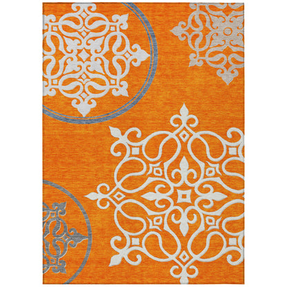 Tabselect Home Line 5' X 8' Orange Gray And Ivory Floral Medallion Washable Indoor Outdoor Area Rug