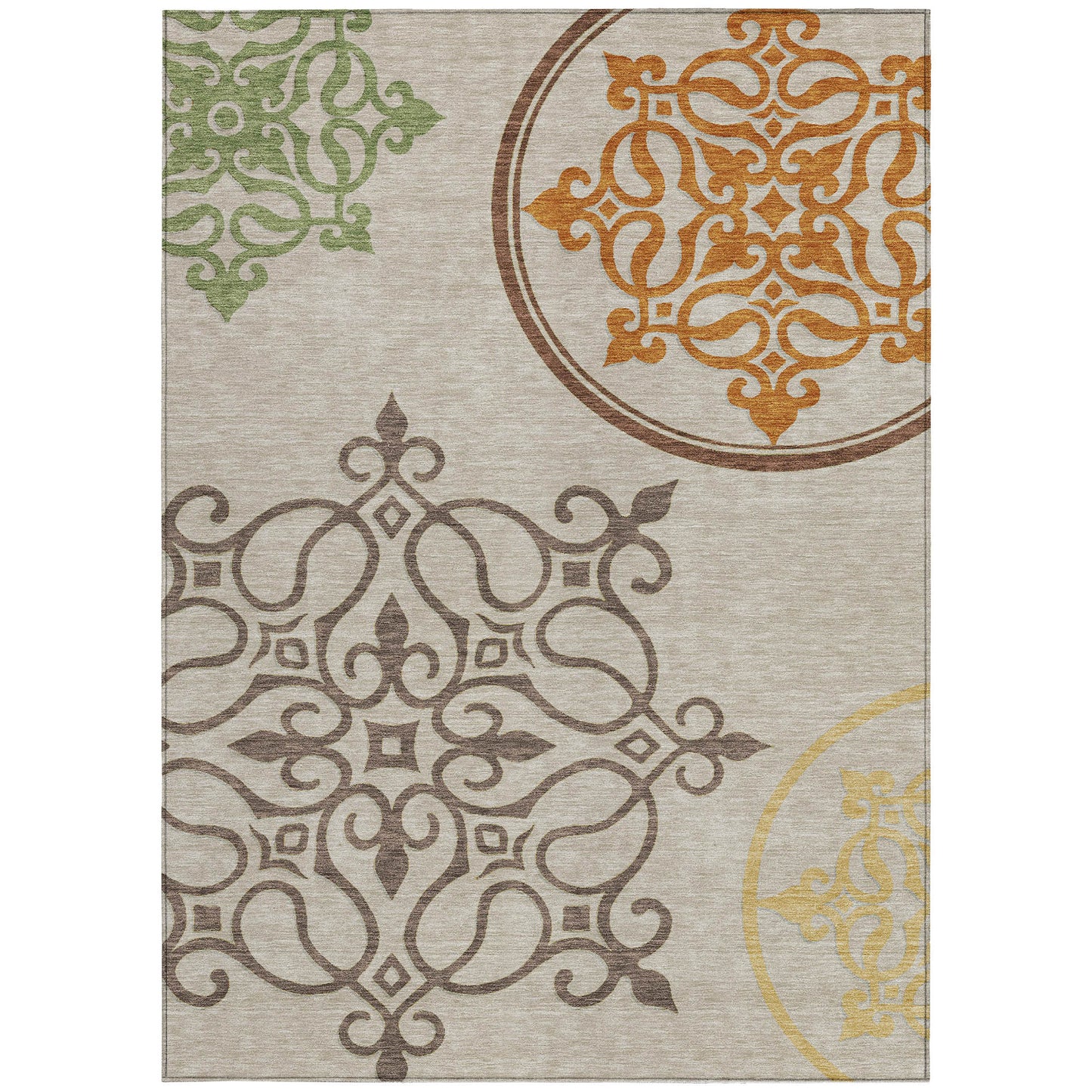 Tabselect Home Line 5' X 8' Taupe Floral Medallion Washable Indoor Outdoor Area Rug