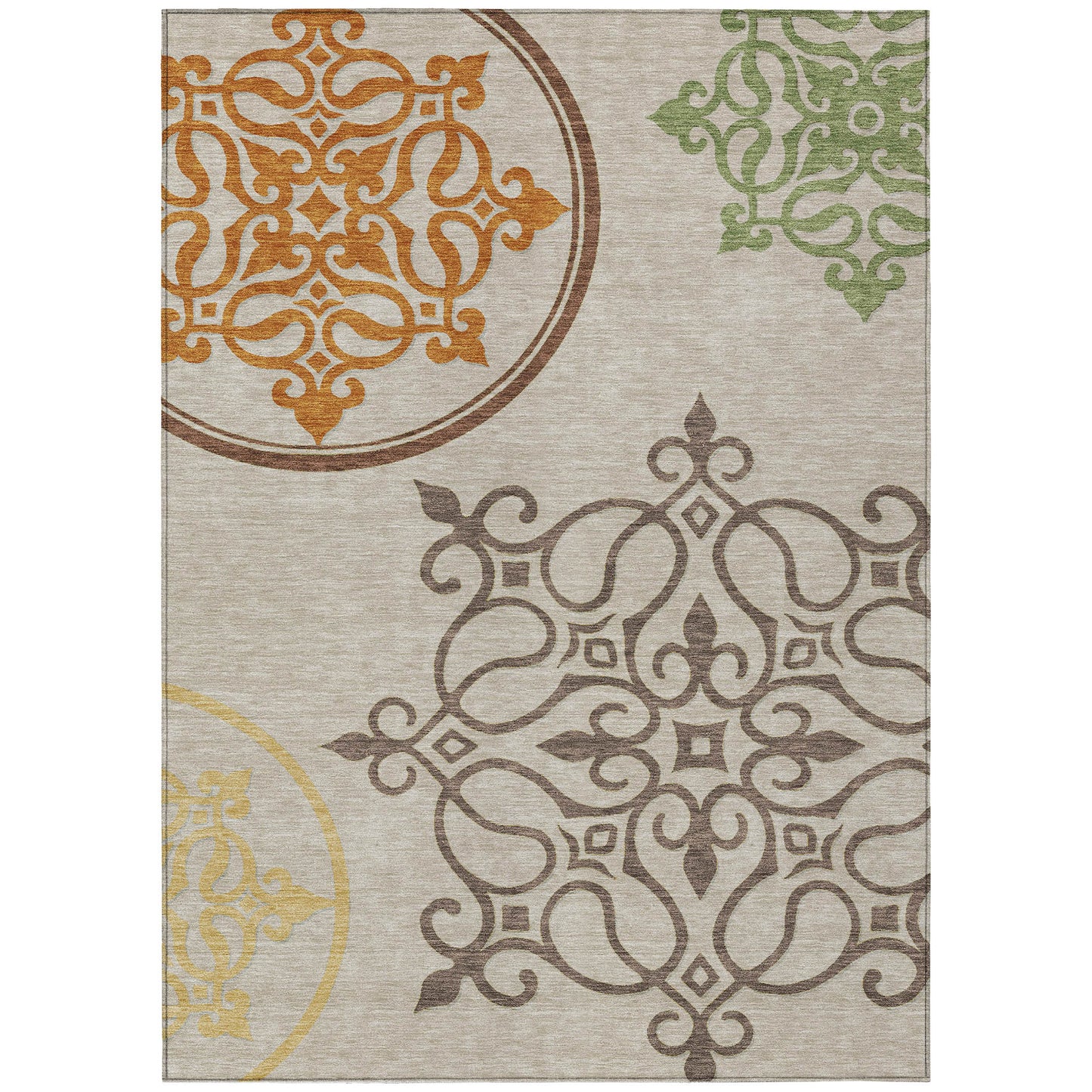 Tabselect Home Line 5' X 8' Taupe Floral Medallion Washable Indoor Outdoor Area Rug