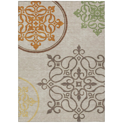 Tabselect Home Line 5' X 8' Taupe Floral Medallion Washable Indoor Outdoor Area Rug