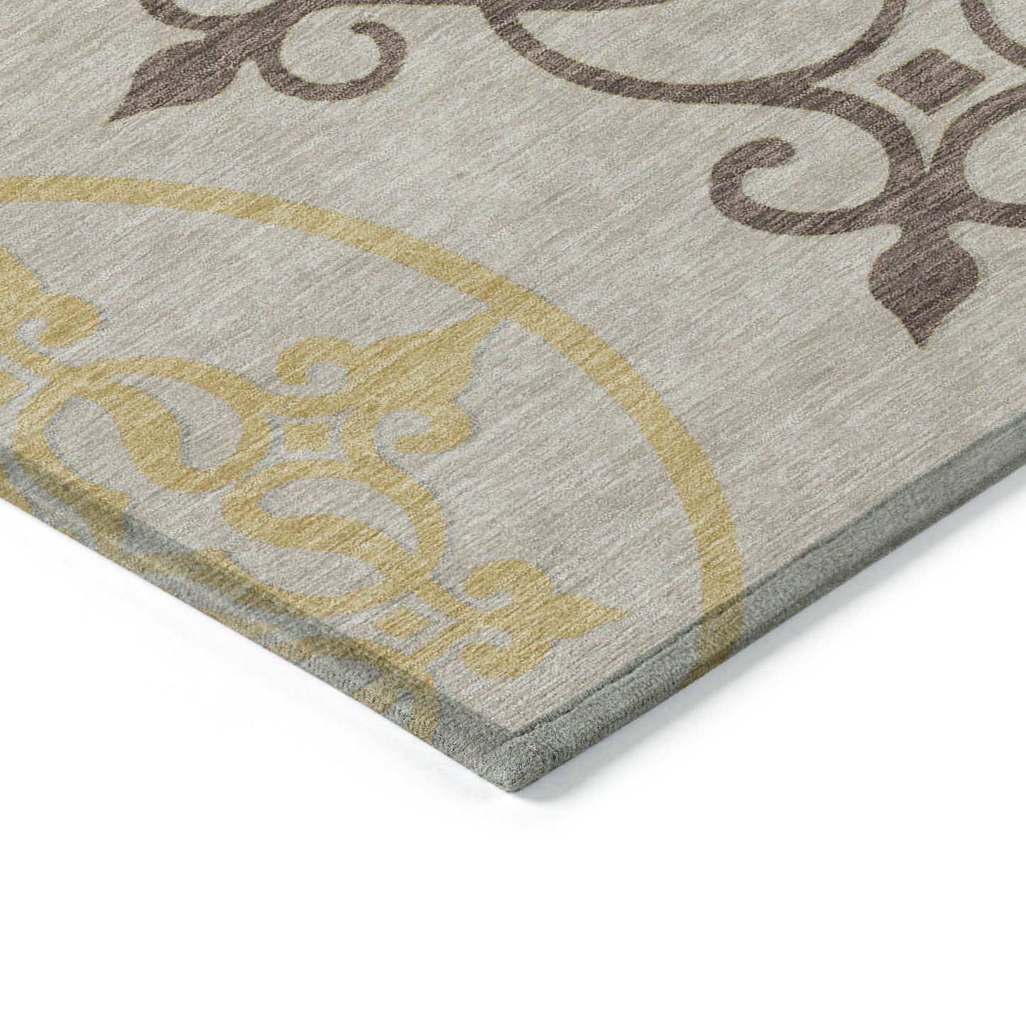 Tabselect Home Line 5' X 8' Taupe Floral Medallion Washable Indoor Outdoor Area Rug