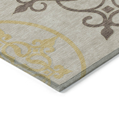 Tabselect Home Line 5' X 8' Taupe Floral Medallion Washable Indoor Outdoor Area Rug
