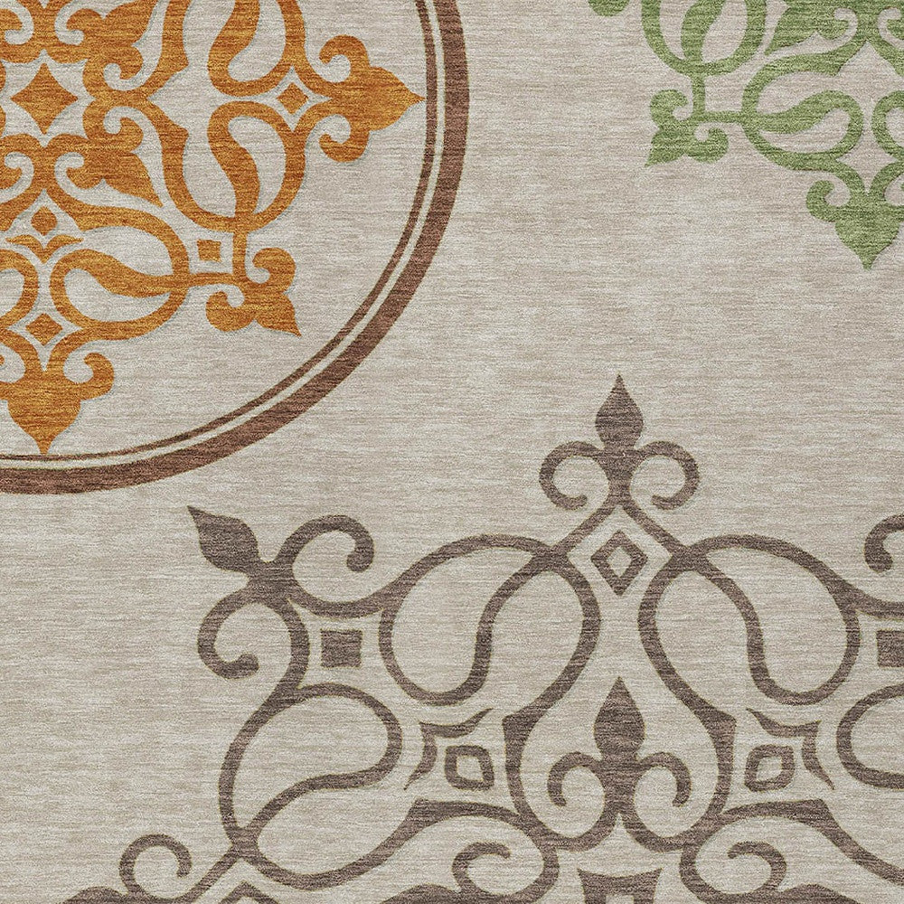 Tabselect Home Line 5' X 8' Taupe Floral Medallion Washable Indoor Outdoor Area Rug