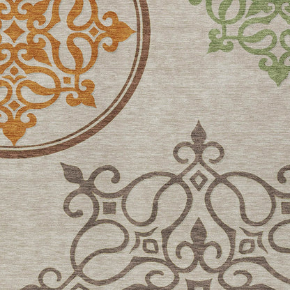 Tabselect Home Line 5' X 8' Taupe Floral Medallion Washable Indoor Outdoor Area Rug