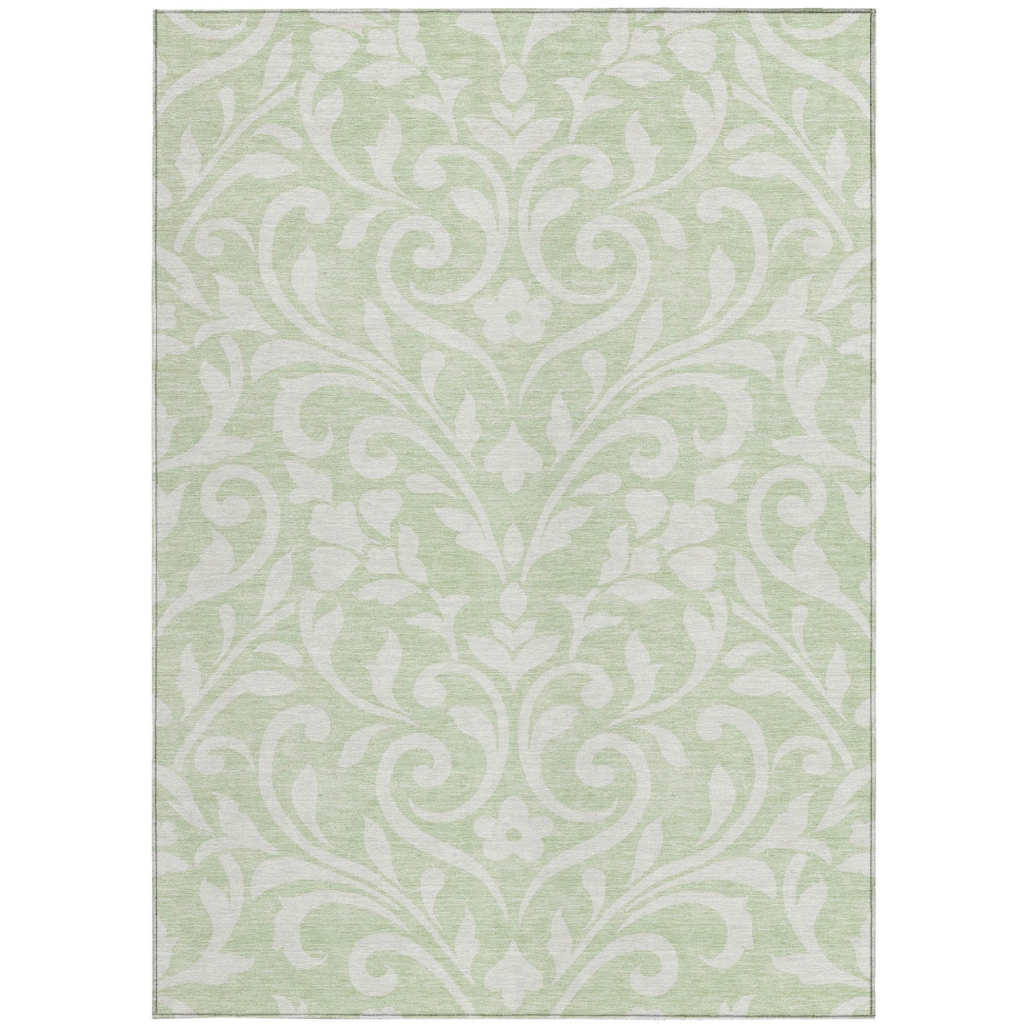 Tabselect Home Line 5' X 8' Artichoke Green And Ivory Floral Washable Indoor Outdoor Area Rug