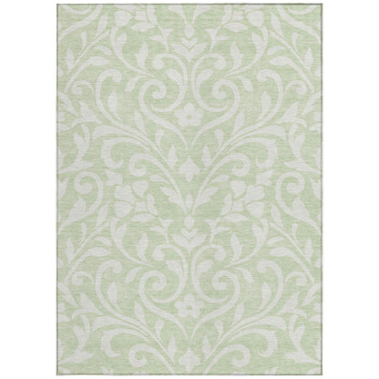 Tabselect Home Line 5' X 8' Artichoke Green And Ivory Floral Washable Indoor Outdoor Area Rug