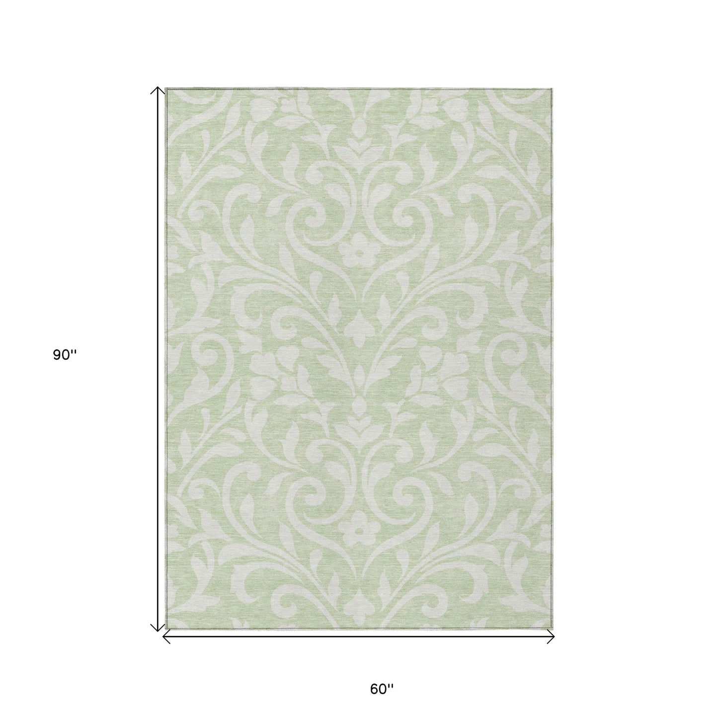 Tabselect Home Line 5' X 8' Artichoke Green And Ivory Floral Washable Indoor Outdoor Area Rug