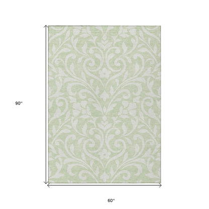 Tabselect Home Line 5' X 8' Artichoke Green And Ivory Floral Washable Indoor Outdoor Area Rug