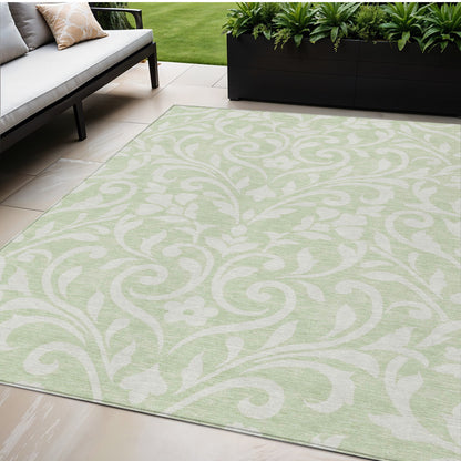Tabselect Home Line 5' X 8' Artichoke Green And Ivory Floral Washable Indoor Outdoor Area Rug
