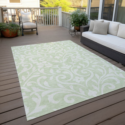 Tabselect Home Line 5' X 8' Artichoke Green And Ivory Floral Washable Indoor Outdoor Area Rug