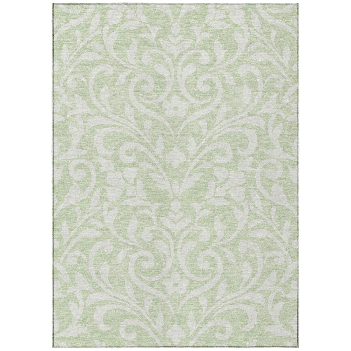 Tabselect Home Line 5' X 8' Artichoke Green And Ivory Floral Washable Indoor Outdoor Area Rug