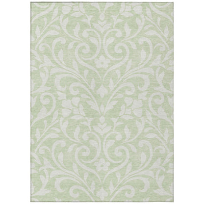 Tabselect Home Line 5' X 8' Artichoke Green And Ivory Floral Washable Indoor Outdoor Area Rug