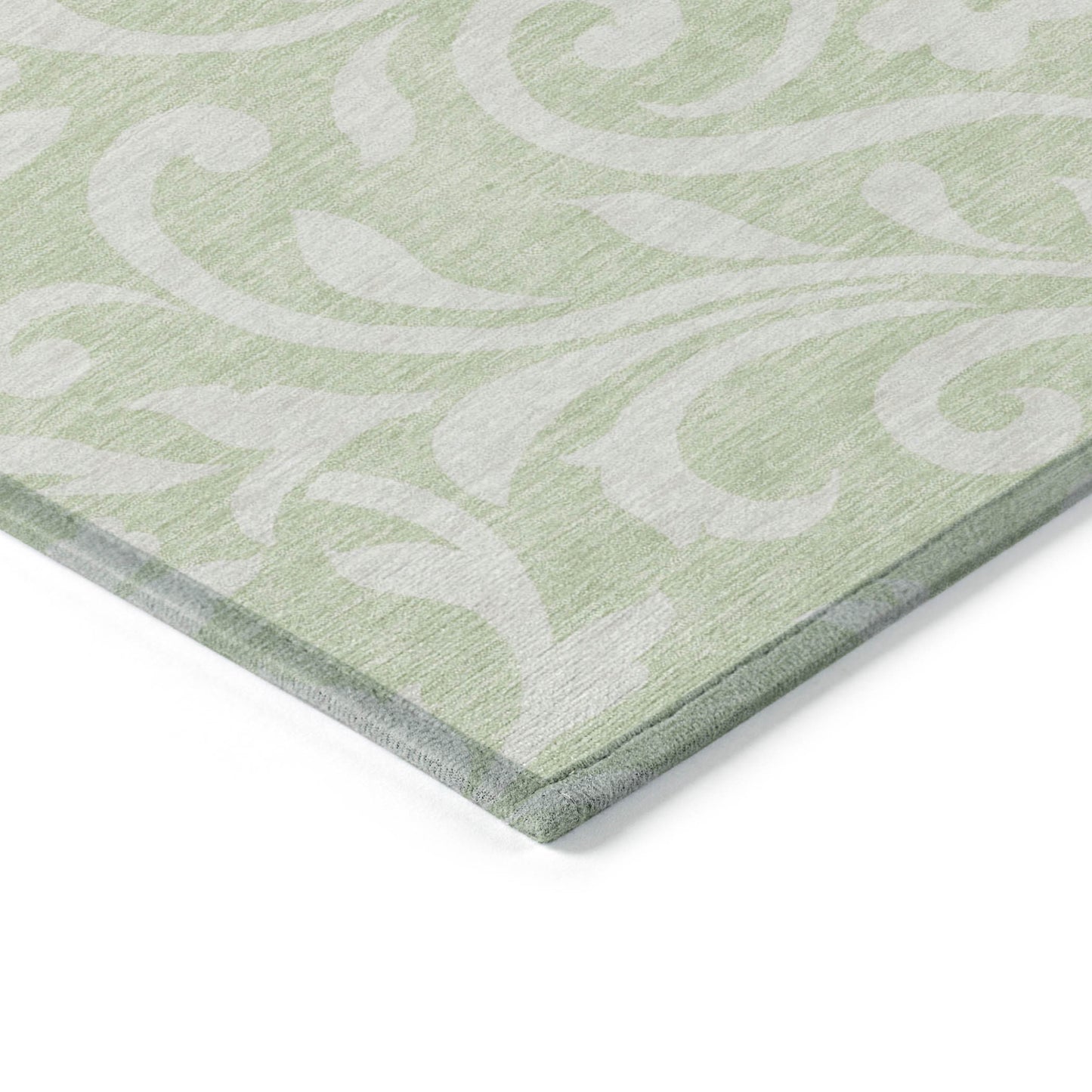 Tabselect Home Line 5' X 8' Artichoke Green And Ivory Floral Washable Indoor Outdoor Area Rug