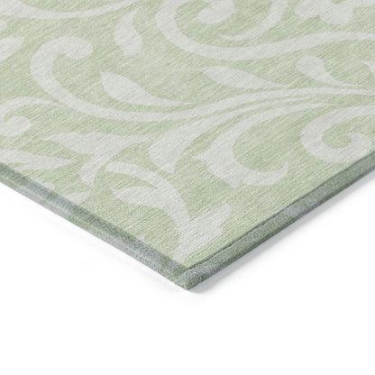 Tabselect Home Line 5' X 8' Artichoke Green And Ivory Floral Washable Indoor Outdoor Area Rug