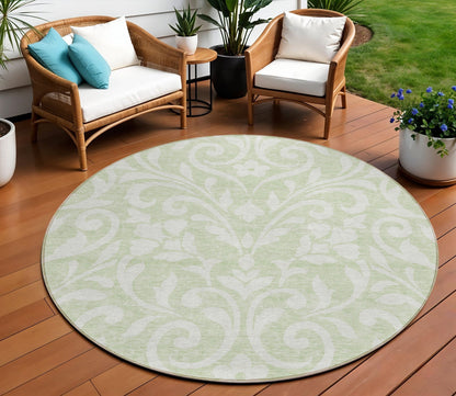 Tabselect Home Line 8' Artichoke Green And Ivory Round Floral Washable Indoor Outdoor Area Rug