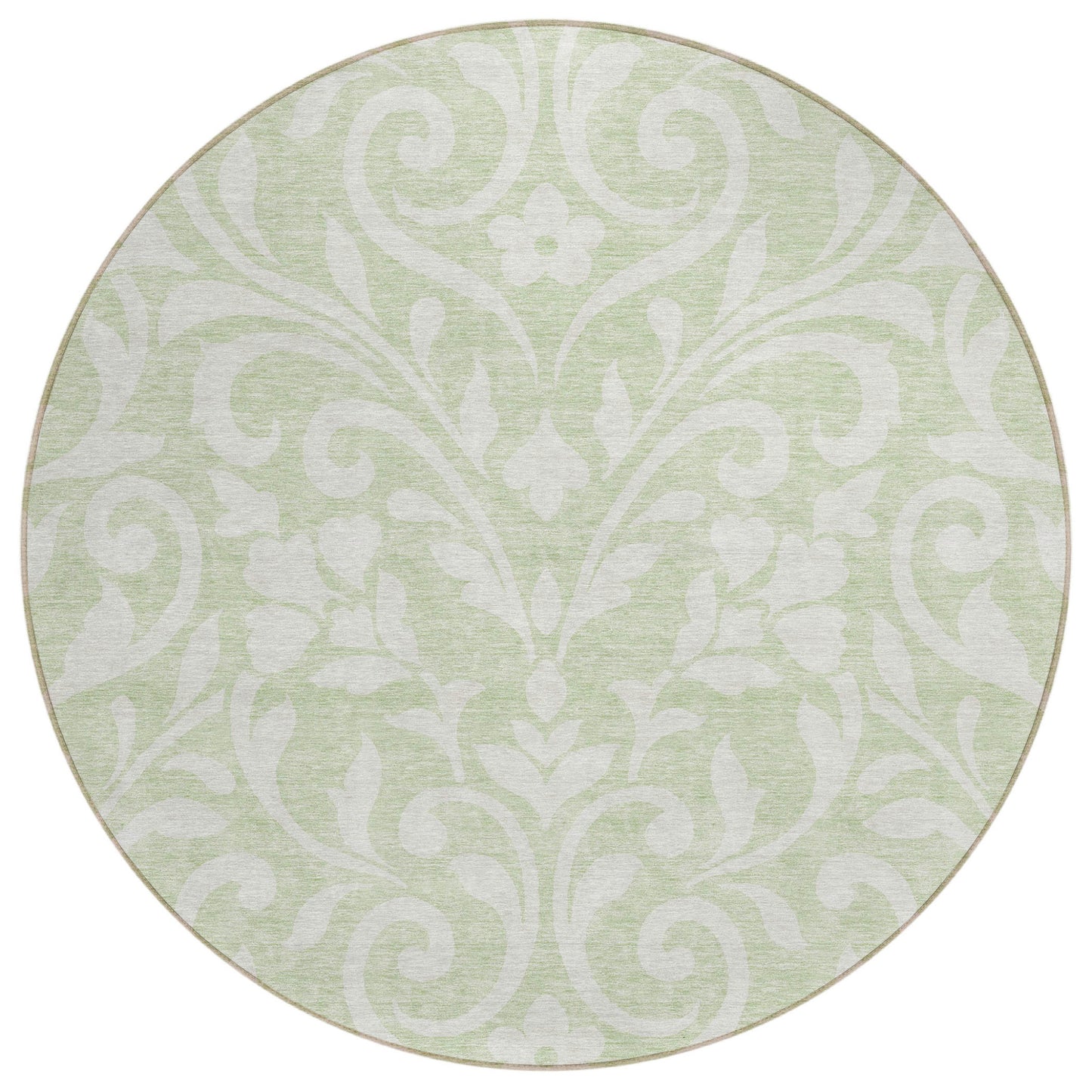 Tabselect Home Line 8' Artichoke Green And Ivory Round Floral Washable Indoor Outdoor Area Rug