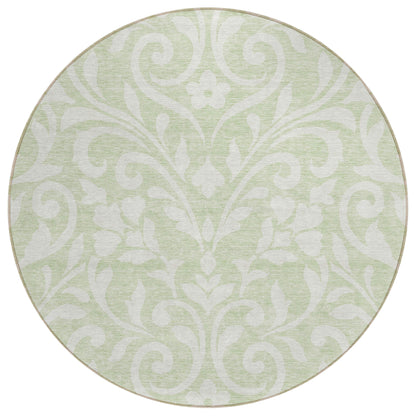 Tabselect Home Line 8' Artichoke Green And Ivory Round Floral Washable Indoor Outdoor Area Rug