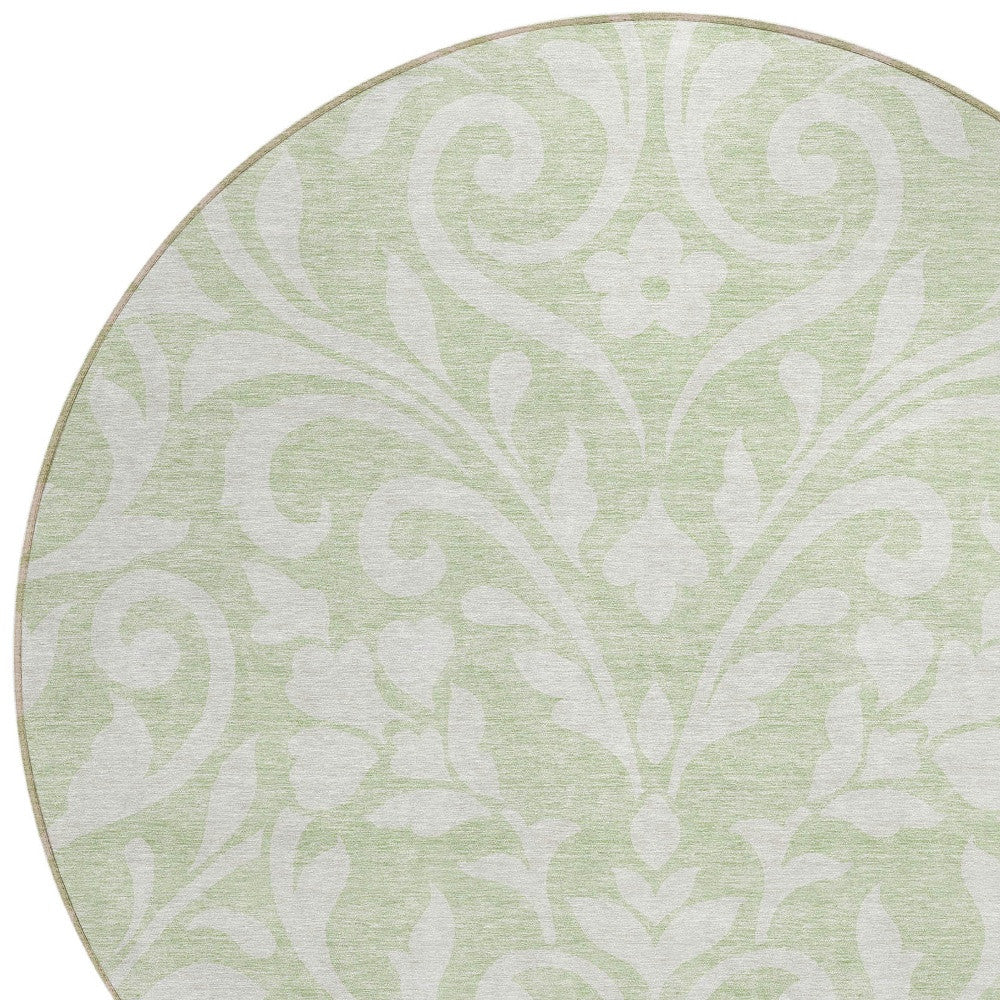 Tabselect Home Line 8' Artichoke Green And Ivory Round Floral Washable Indoor Outdoor Area Rug