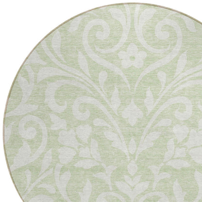 Tabselect Home Line 8' Artichoke Green And Ivory Round Floral Washable Indoor Outdoor Area Rug