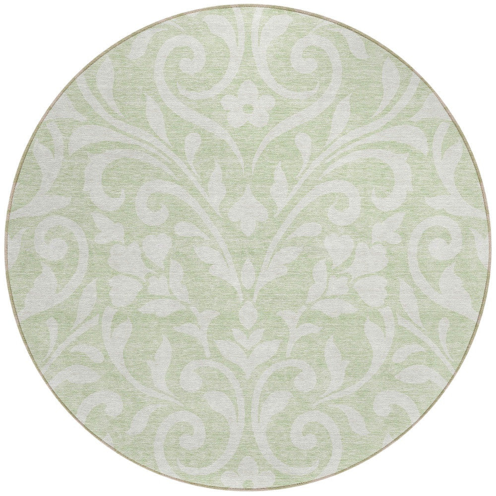 Tabselect Home Line 8' Artichoke Green And Ivory Round Floral Washable Indoor Outdoor Area Rug