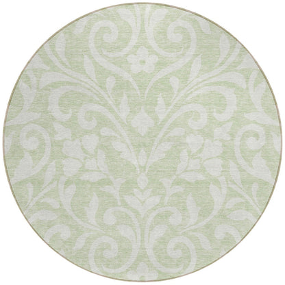 Tabselect Home Line 8' Artichoke Green And Ivory Round Floral Washable Indoor Outdoor Area Rug