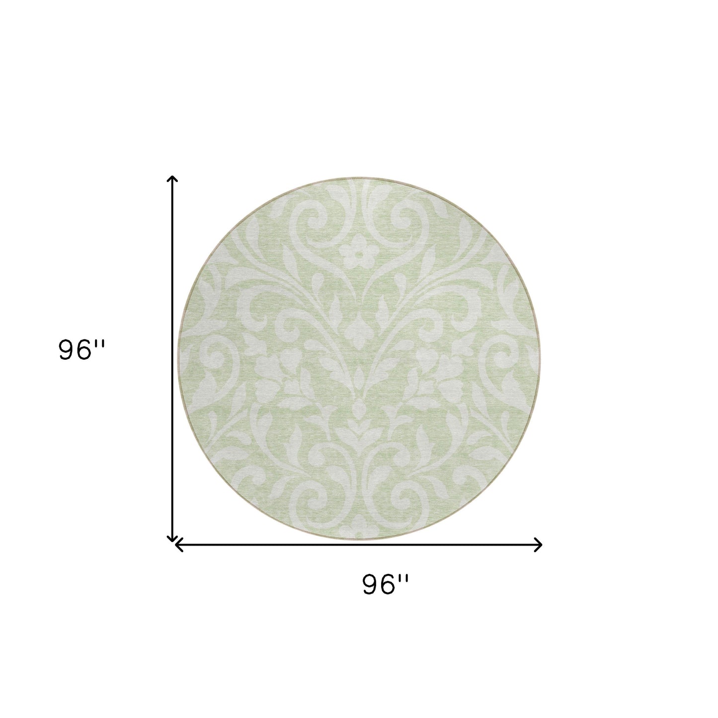 Tabselect Home Line 8' Artichoke Green And Ivory Round Floral Washable Indoor Outdoor Area Rug