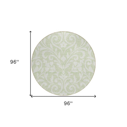 Tabselect Home Line 8' Artichoke Green And Ivory Round Floral Washable Indoor Outdoor Area Rug