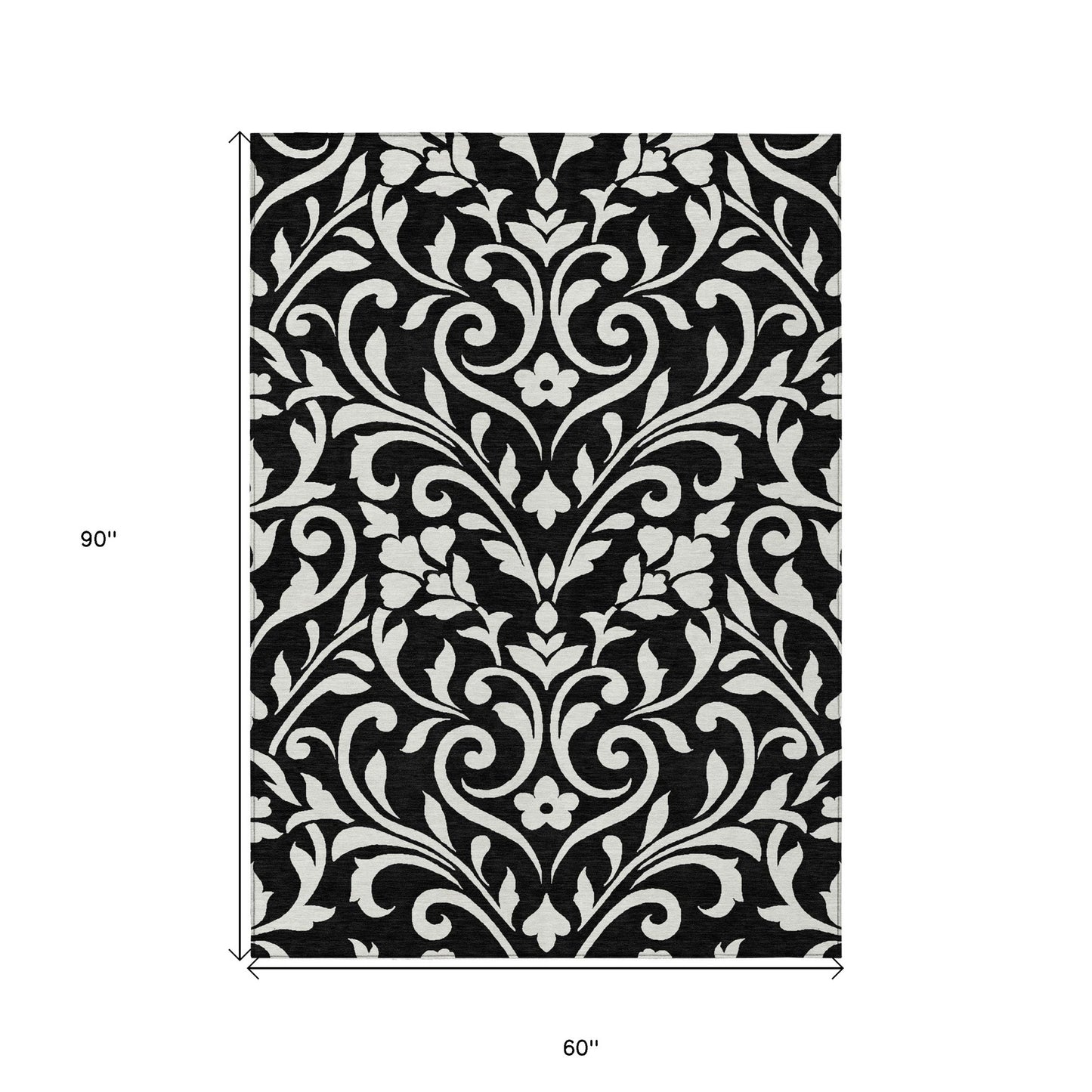 Tabselect Home Line 5' X 8' Black And Ivory Floral Washable Indoor Outdoor Area Rug