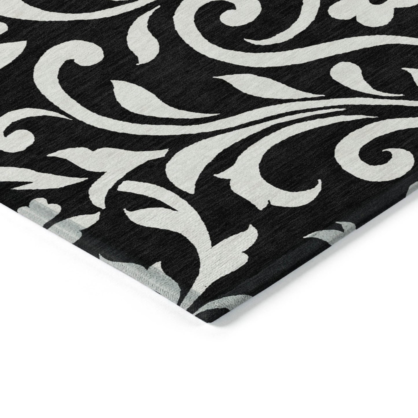 Tabselect Home Line 5' X 8' Black And Ivory Floral Washable Indoor Outdoor Area Rug