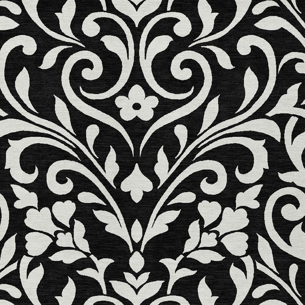 Tabselect Home Line 5' X 8' Black And Ivory Floral Washable Indoor Outdoor Area Rug