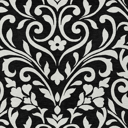 Tabselect Home Line 5' X 8' Black And Ivory Floral Washable Indoor Outdoor Area Rug