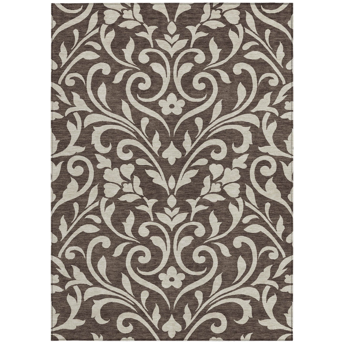 Tabselect Home Line 5' X 8' Chocolate And Ivory Floral Washable Indoor Outdoor Area Rug