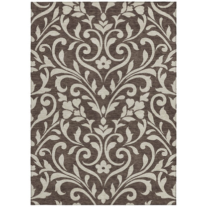 Tabselect Home Line 5' X 8' Chocolate And Ivory Floral Washable Indoor Outdoor Area Rug