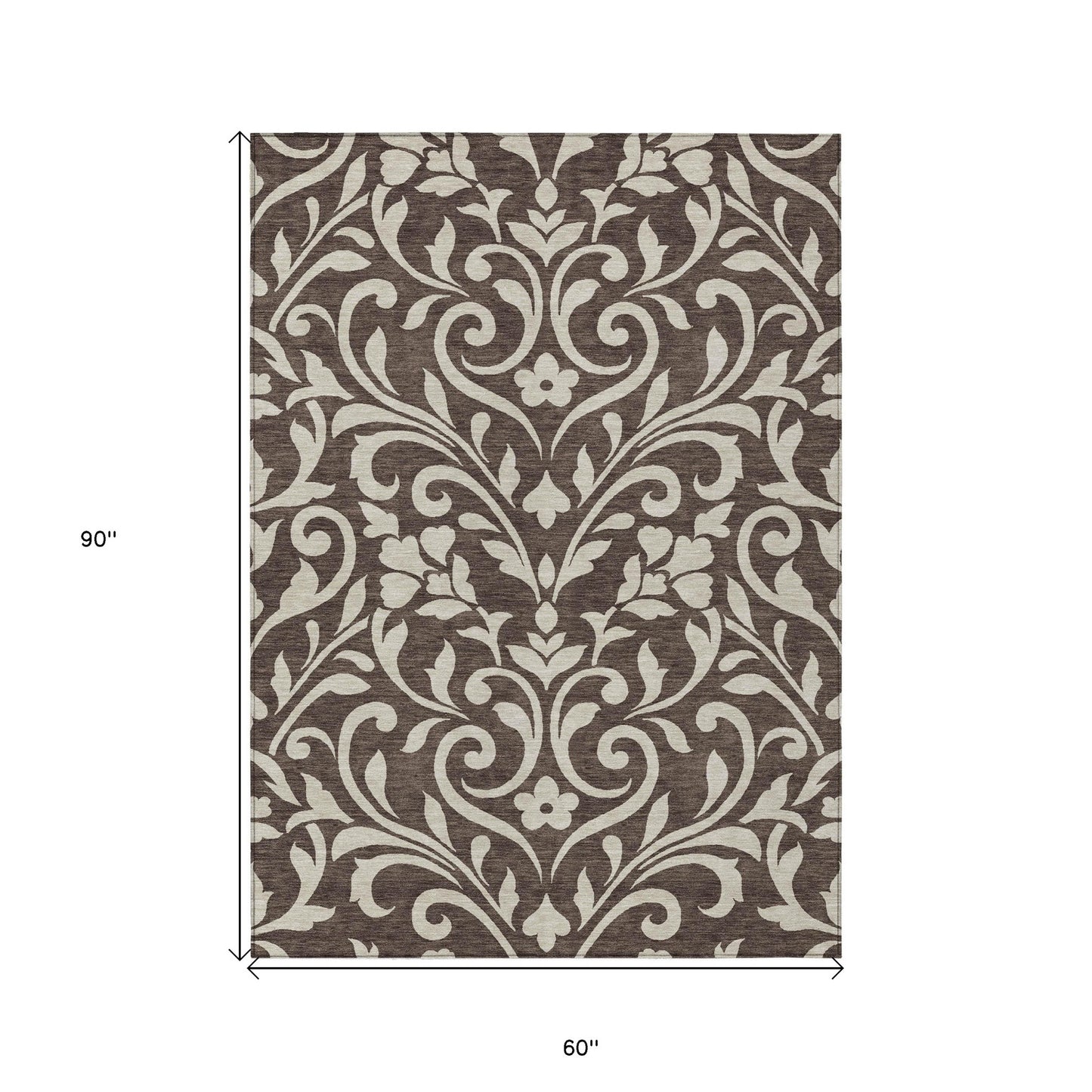 Tabselect Home Line 5' X 8' Chocolate And Ivory Floral Washable Indoor Outdoor Area Rug