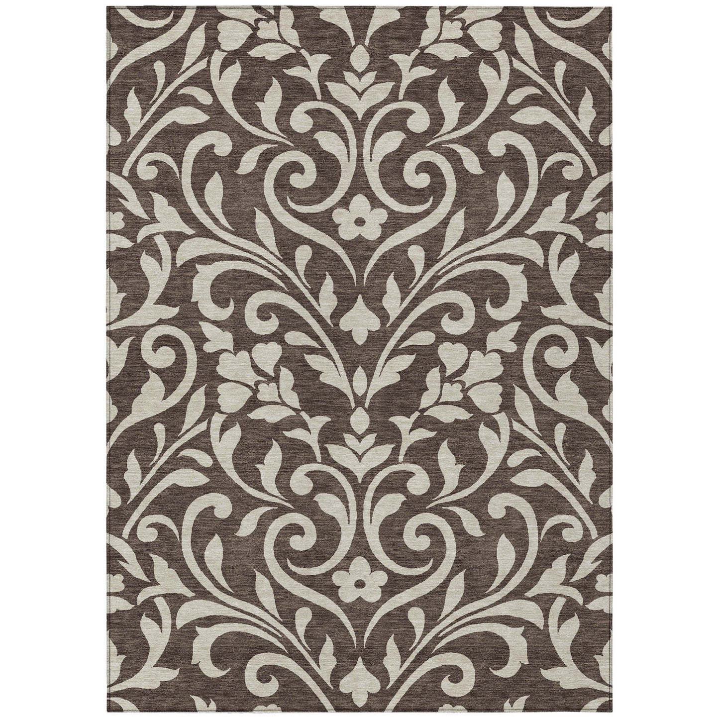 Tabselect Home Line 5' X 8' Chocolate And Ivory Floral Washable Indoor Outdoor Area Rug