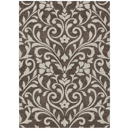 Tabselect Home Line 5' X 8' Chocolate And Ivory Floral Washable Indoor Outdoor Area Rug