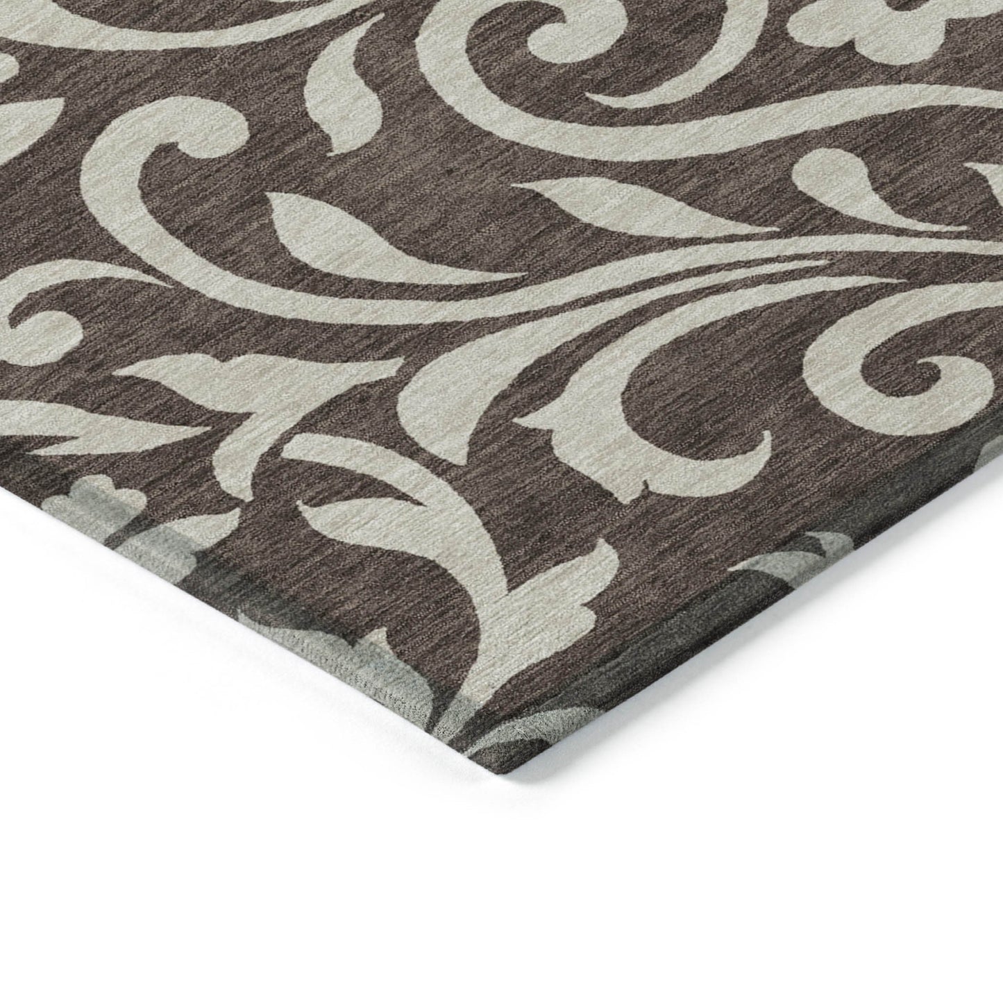 Tabselect Home Line 5' X 8' Chocolate And Ivory Floral Washable Indoor Outdoor Area Rug