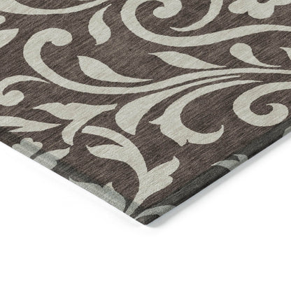 Tabselect Home Line 5' X 8' Chocolate And Ivory Floral Washable Indoor Outdoor Area Rug
