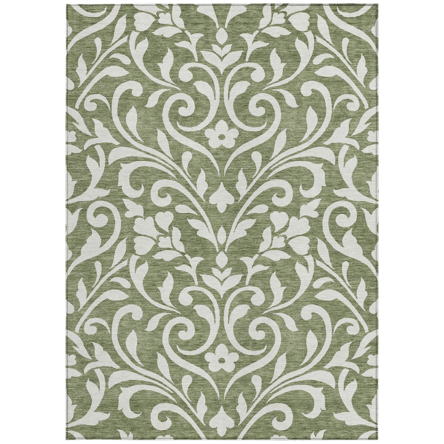 Tabselect Home Line 5' X 8' Fern Green And Ivory Floral Washable Indoor Outdoor Area Rug