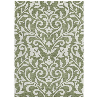 Tabselect Home Line 5' X 8' Fern Green And Ivory Floral Washable Indoor Outdoor Area Rug