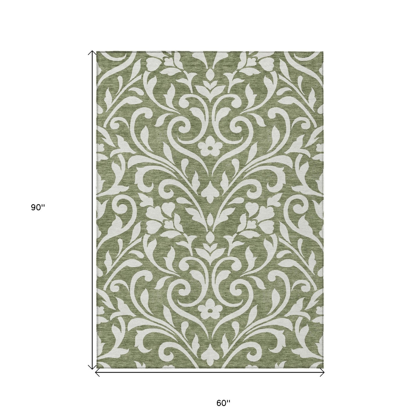 Tabselect Home Line 5' X 8' Fern Green And Ivory Floral Washable Indoor Outdoor Area Rug
