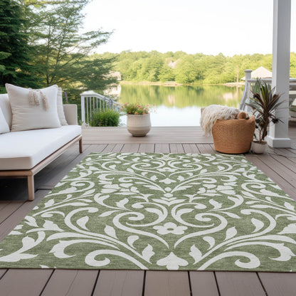 Tabselect Home Line 5' X 8' Fern Green And Ivory Floral Washable Indoor Outdoor Area Rug
