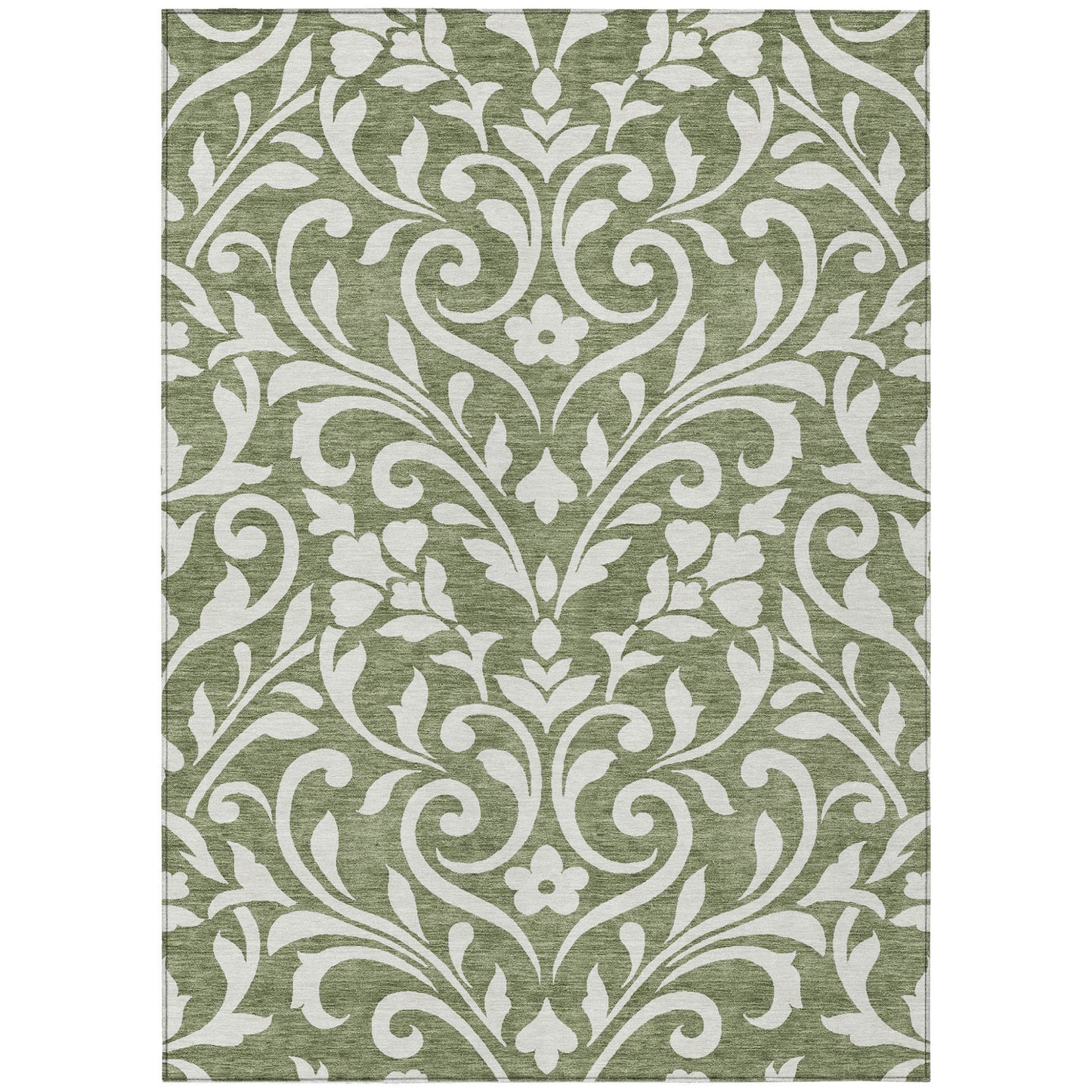 Tabselect Home Line 5' X 8' Fern Green And Ivory Floral Washable Indoor Outdoor Area Rug